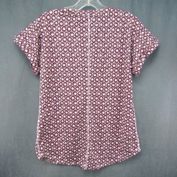 LL Bean Streamside Tee Split Neck Purple Geometric Size XS Short Sleeve 510118 - Picture 4 of 6